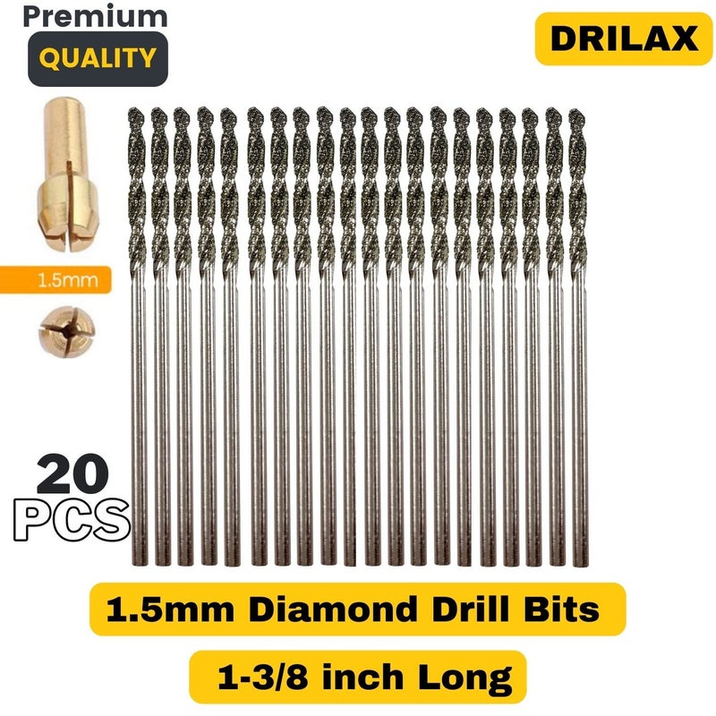 DRILAX Diamond Drill Bits 1.5mm 20 Pieces Compatible with Dremel Collet Included Twist Tip Jewelry Beach Sea Glass Shells Gemstones Lapidary Ornament Bracelet Necklace Arts Crafts - Image 2